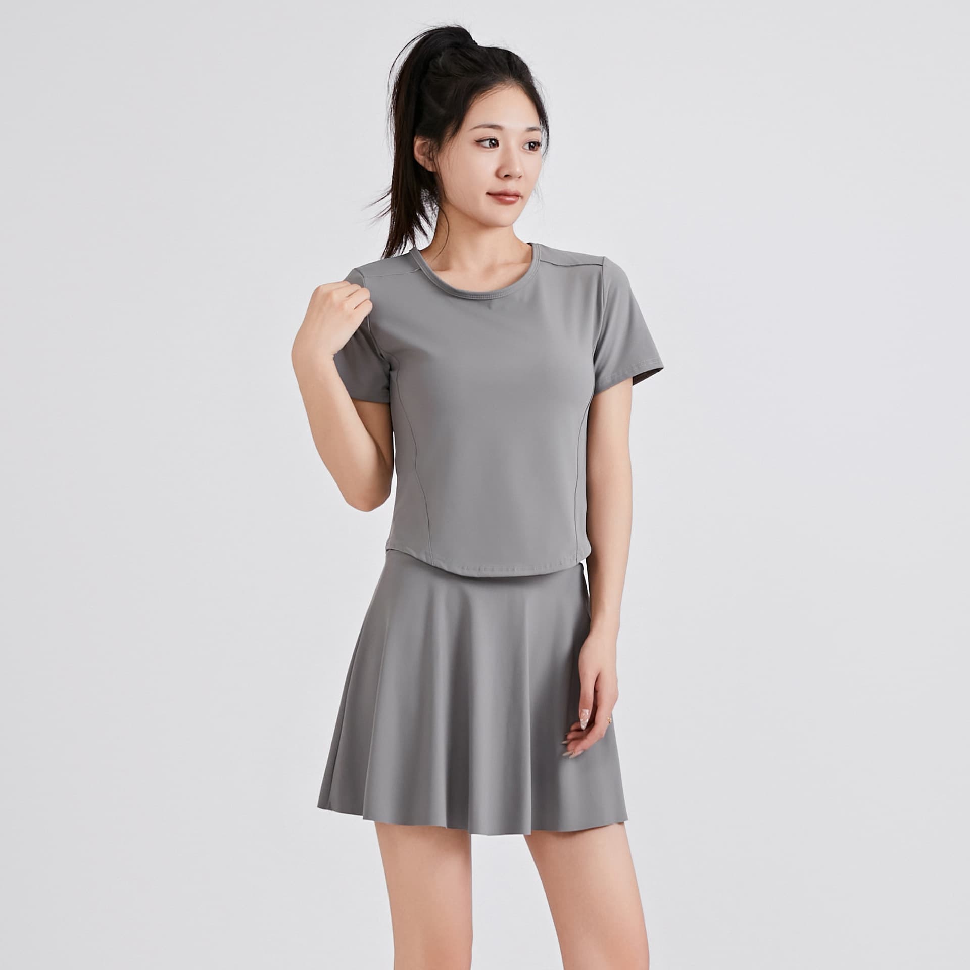 Summer Thin Yoga Set, Running Training Sportswear for Women, Gym Quick-Dry Short Sleeve and Skirt Set