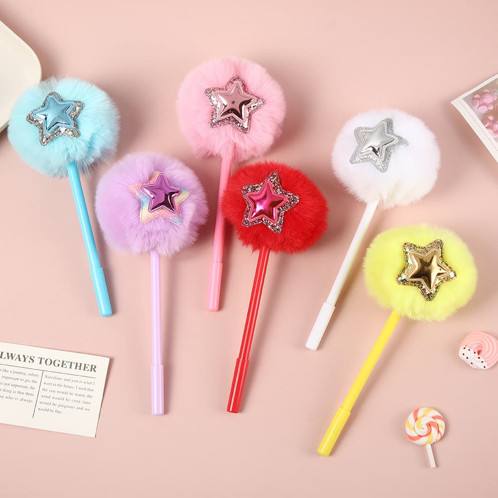 Five-pointed star hair ball gel pen colorful holiday hair ball gel pen creative cute student account pen writing pen