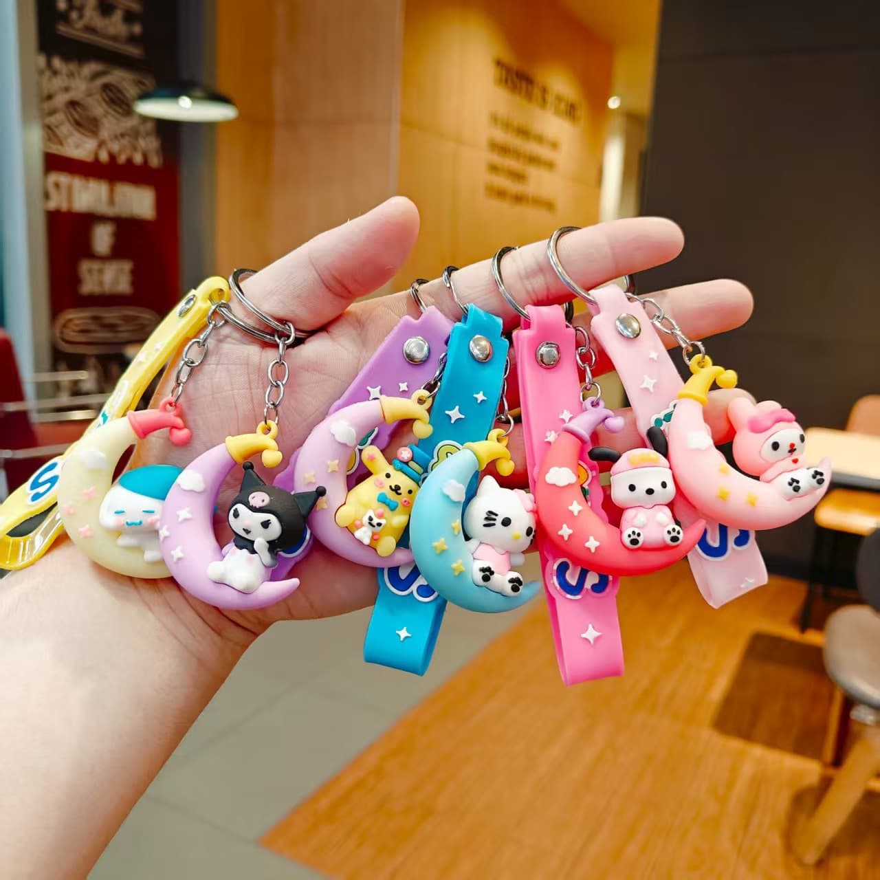 New Cartoon Moon Sanrio Keychain Plush Pendant My Melody Kuromi Keychain Pendant Small Gift