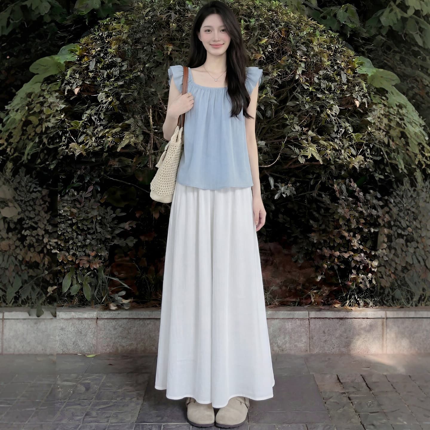 Women's White Skirt Pants Summer Thin Style 2026 New High Waist A-line Pleated Half Skirt Petite Ice Silk Wide Leg Skirt Pants