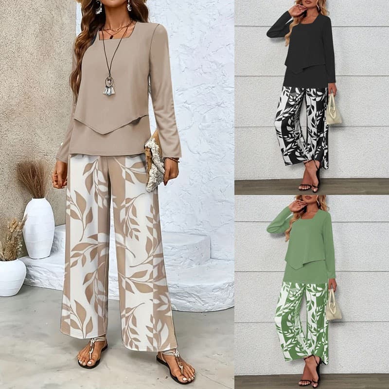 2025 European and American Cross-border Trade Autumn/Winter Plant 3D Print Casual Commute 140 Flat Front Straight Leg Pants for Women