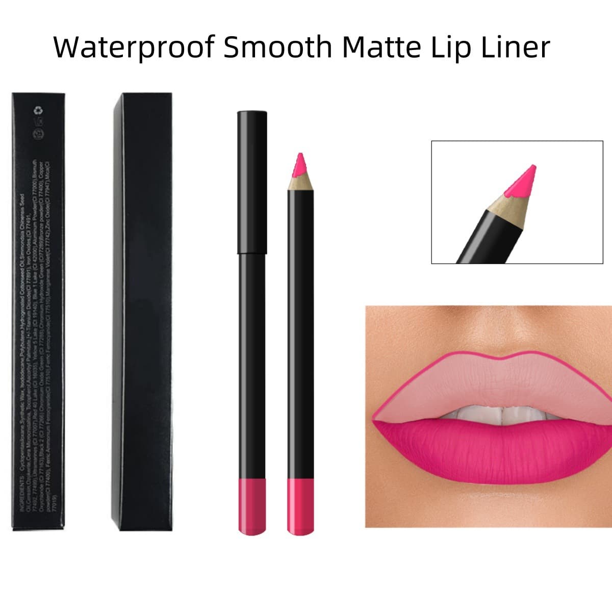 20 Colors Black Barrel Lip Liner Matte Waterproof Easy to Apply Lip Pencil Long-Lasting Waterproof