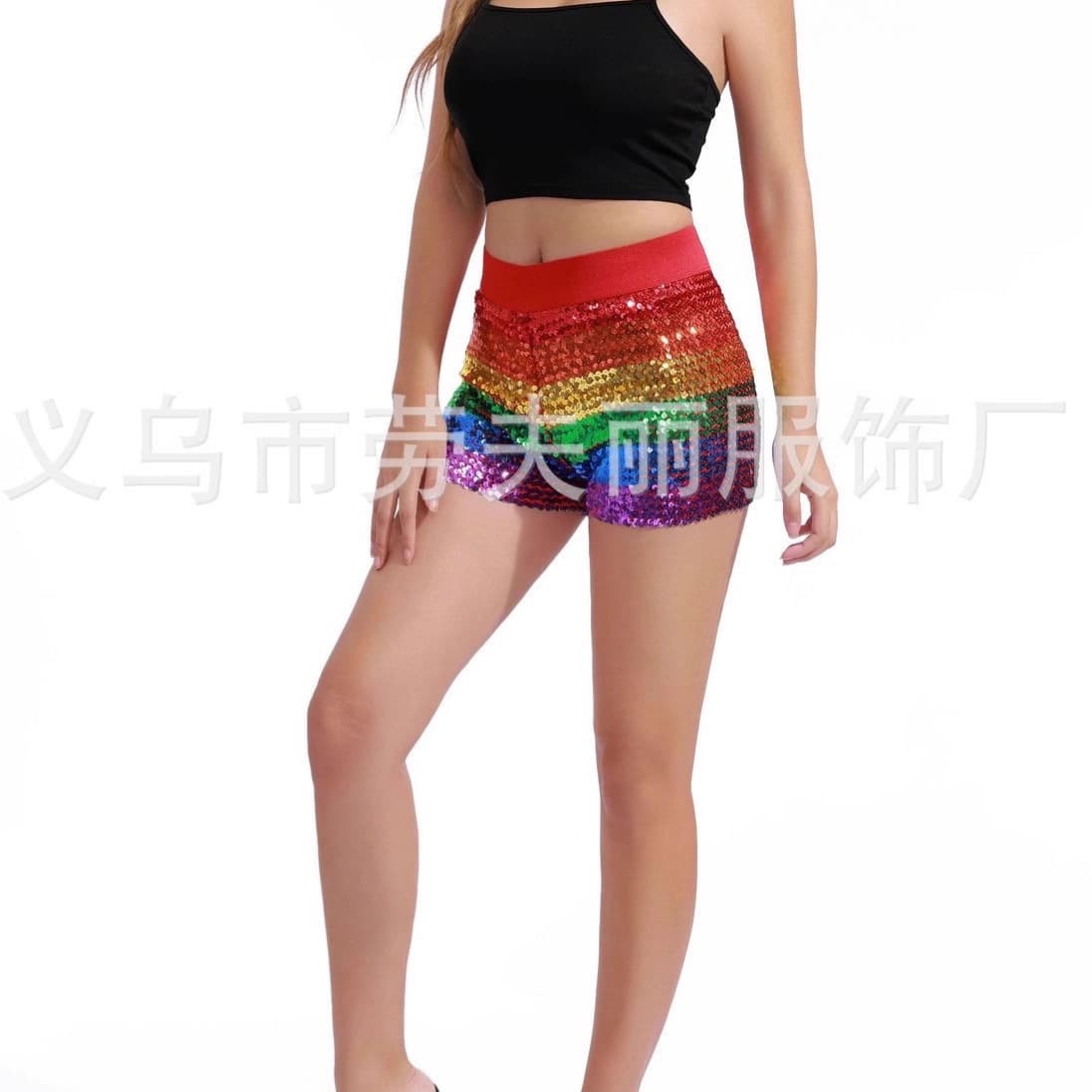 2025 Amazon Multi-Color Fashion Sequin Slim-Fit Hot Pants, Glitter Solid Black High-Waist Sexy Straight-Leg Women's Shorts