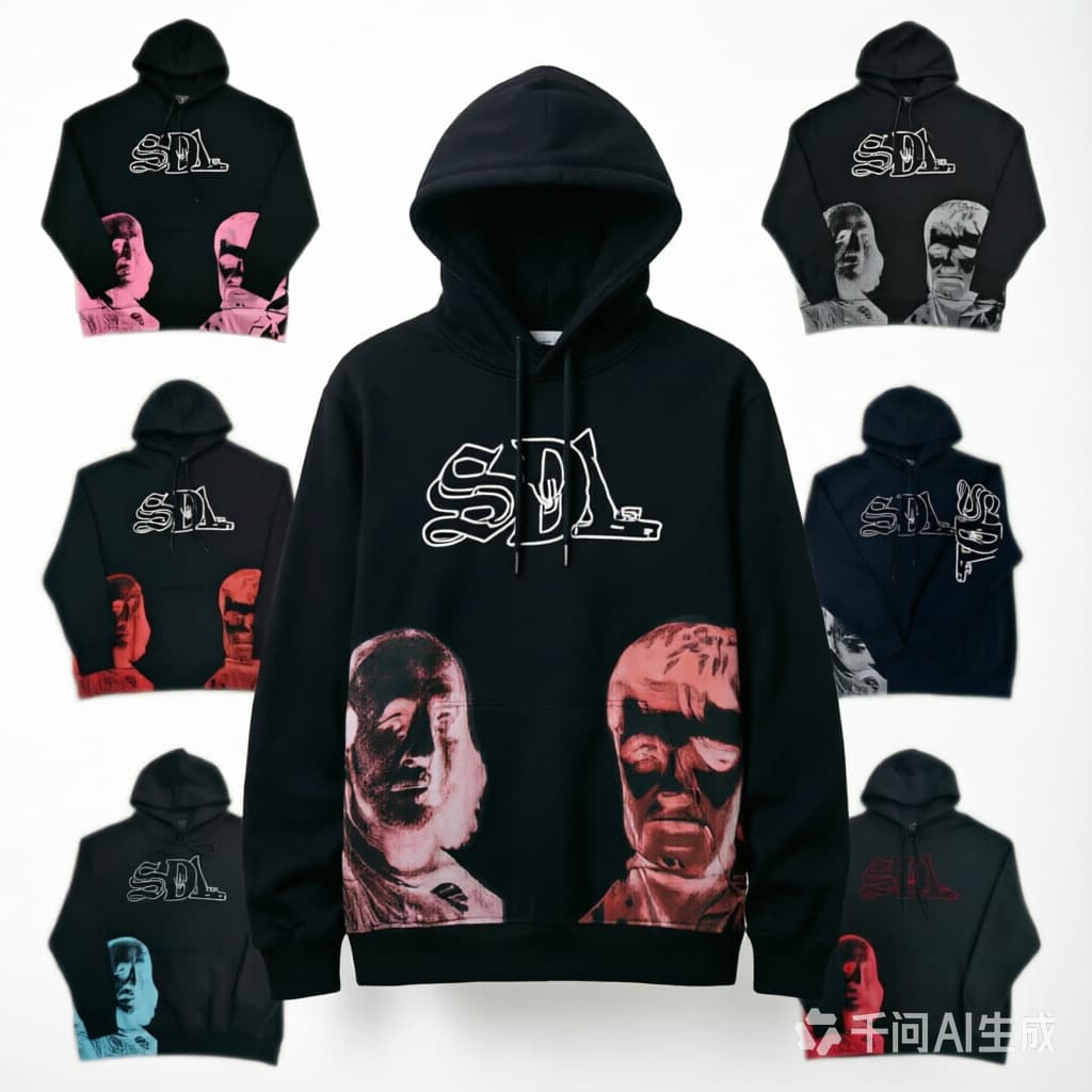 Cross-border High Quality SDL American Streetwear Men's Hoodie Heavyweight Pure Cotton Portrait Print Zip Hoodie Men