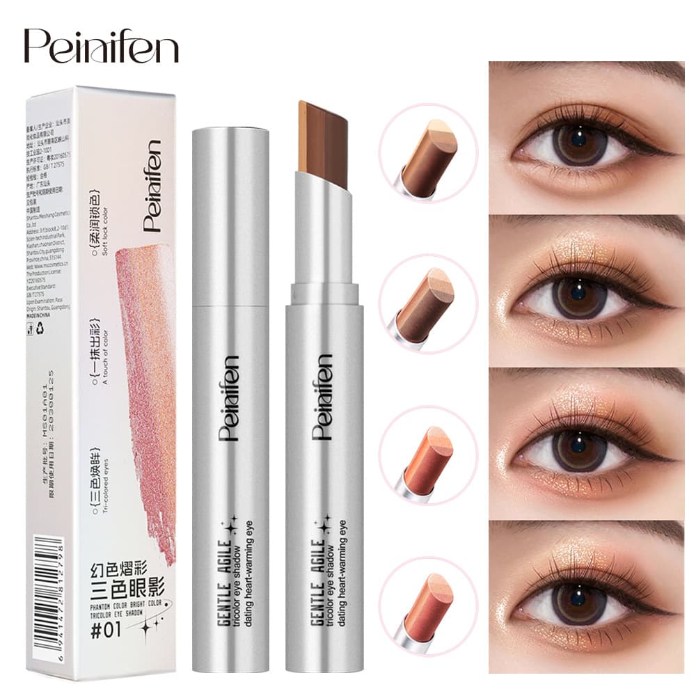 Penifen Cross-border Supply Three-Color Eyeshadow Stick Earth Tone Waterproof Non-Smudge Beginner Lazy Eyeshadow Pen