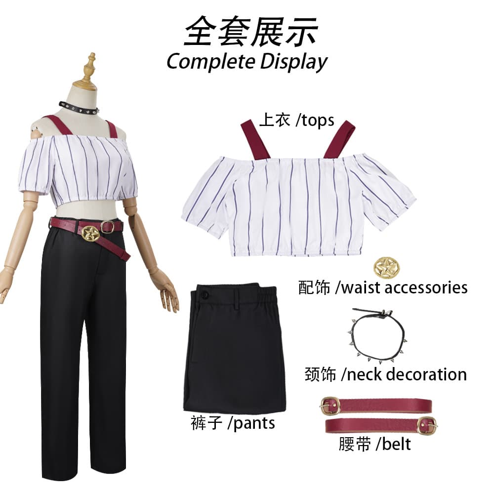 Magic Return Star Kirara cos suit, off-shoulder short top, black trousers, full set including belt and accessories in stock