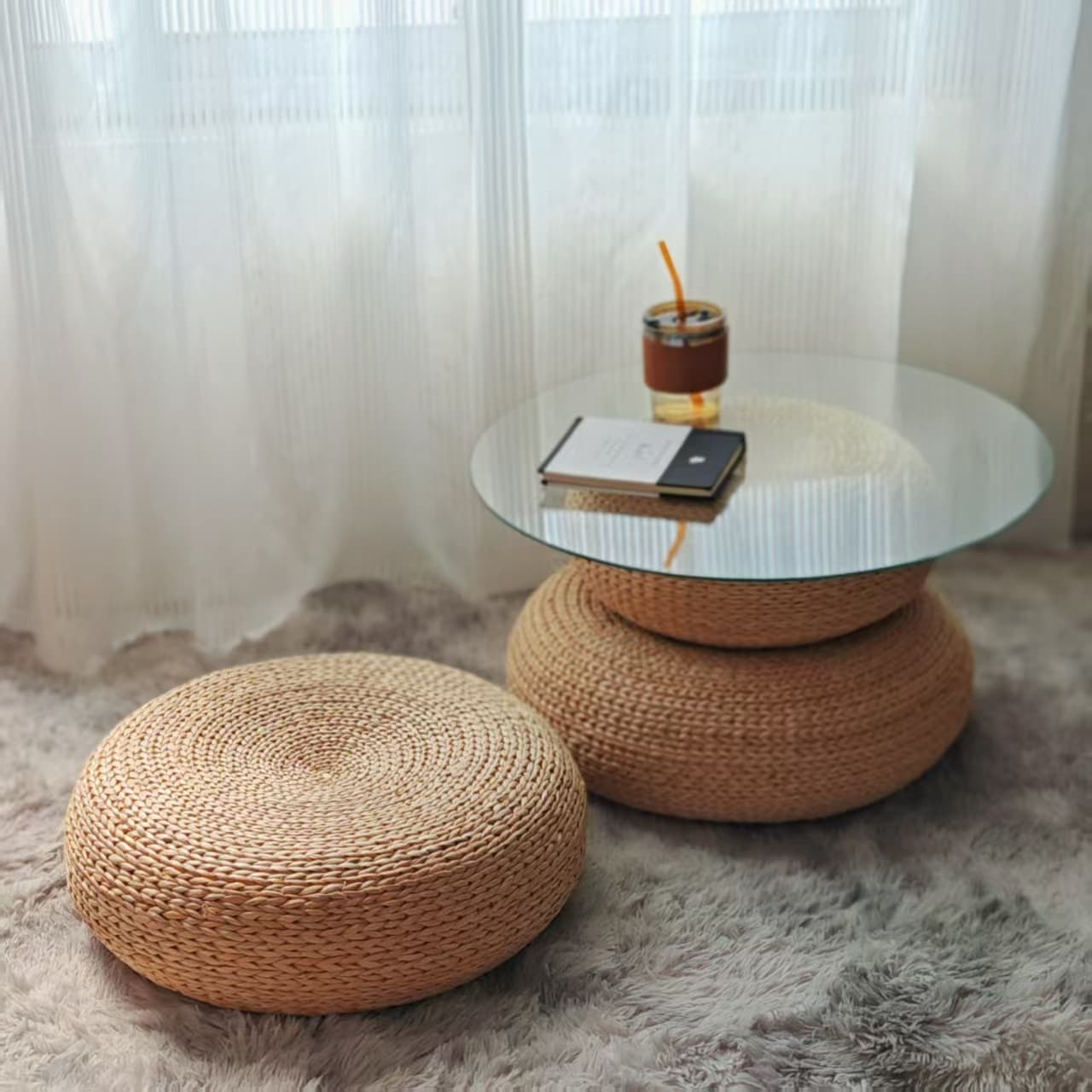 Rattan futon cushion tatami cushion floor Japanese thickened straw household round meditation cushion meditation cushion