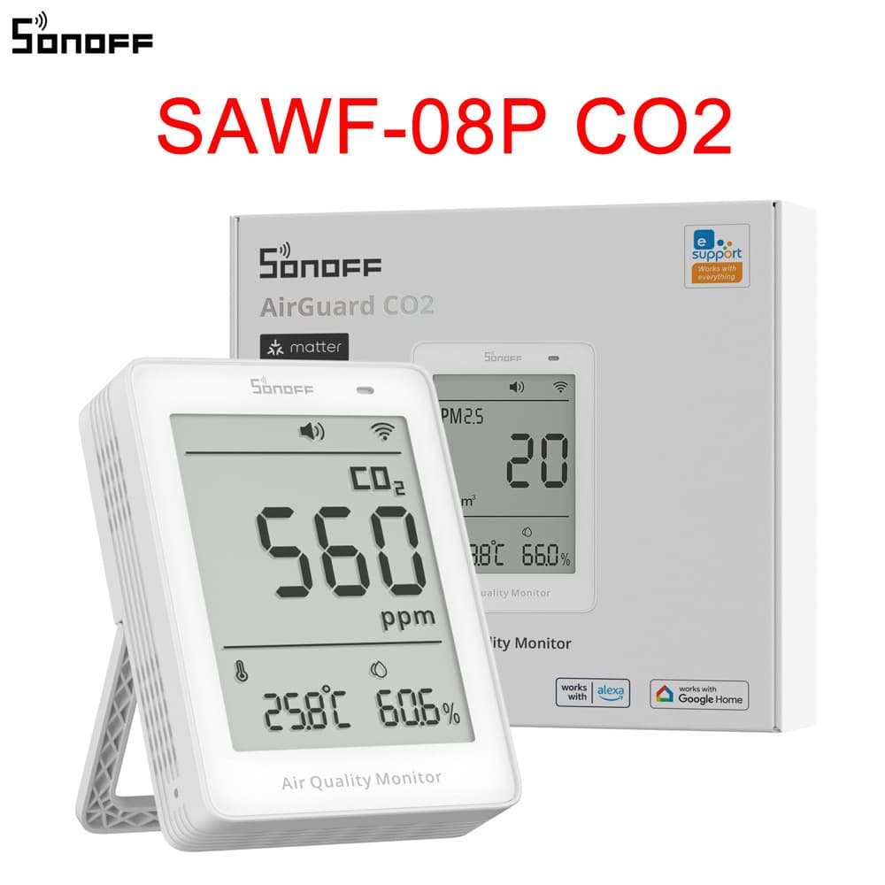 SONOFF SAWF-08P CO2 Detector with Temperature and Humidity 3.73-Inch Display WiFi/Matter