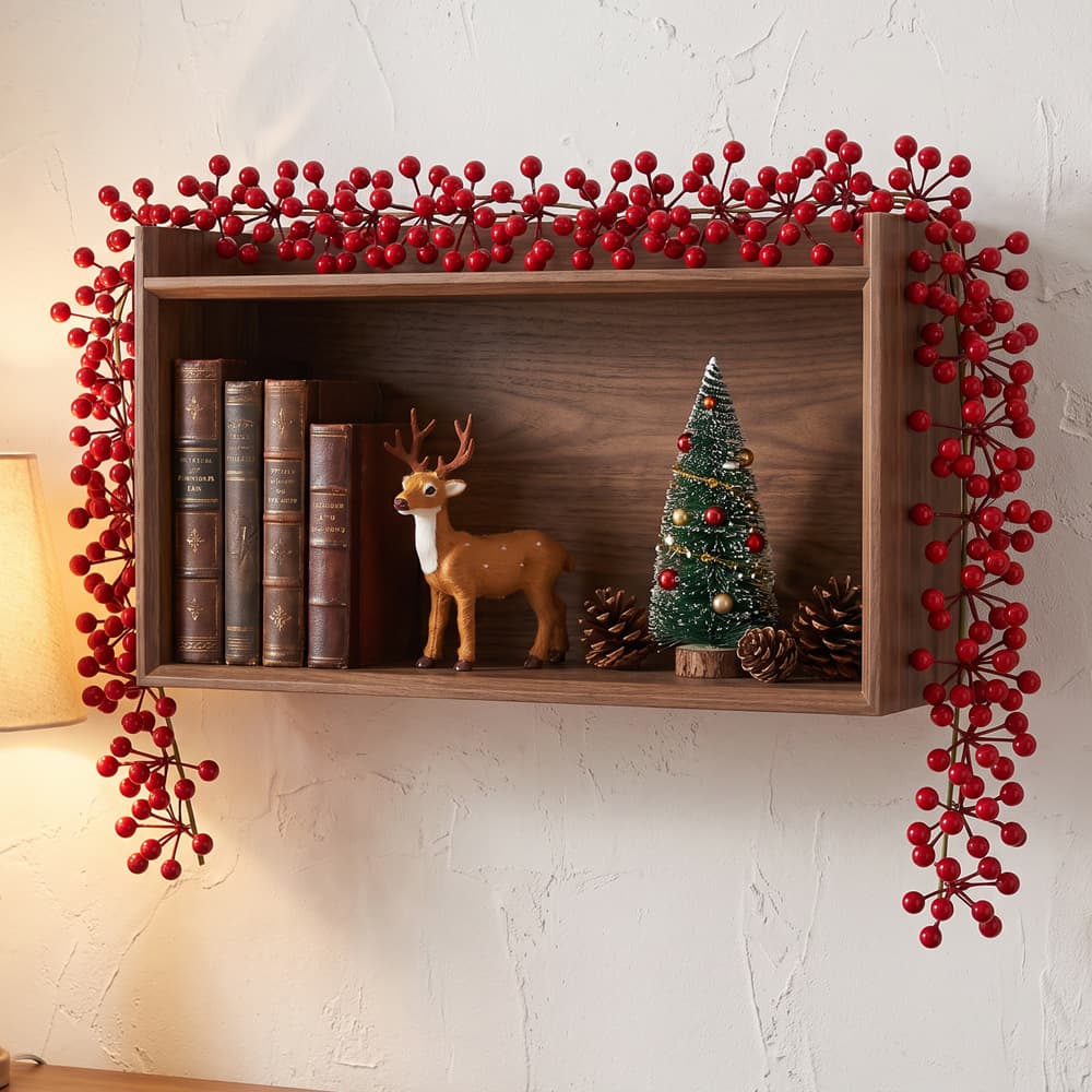 Artificial Berry Vine with Red Fruits, Detachable and Bendable, Christmas Table Centerpiece Wreath, Red Berry Garland