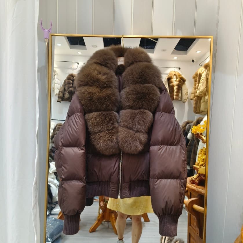 Pinghu winter new style natural real fox fur big fur collar high-end down jacket for women thickened warm loose fur coat