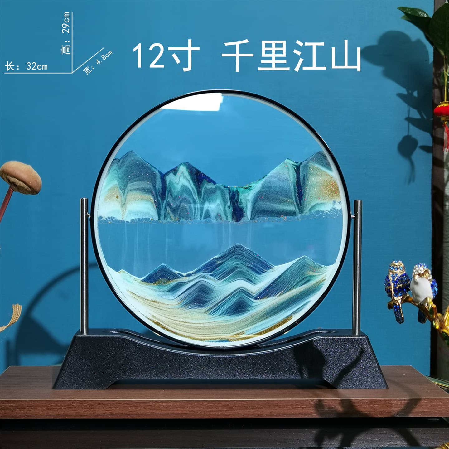 Round 3D Glass Quicksand Painting Flip Accessible Luxury Home Hourglass Gift Creative Sand Painting Crafts Desktop Ornaments