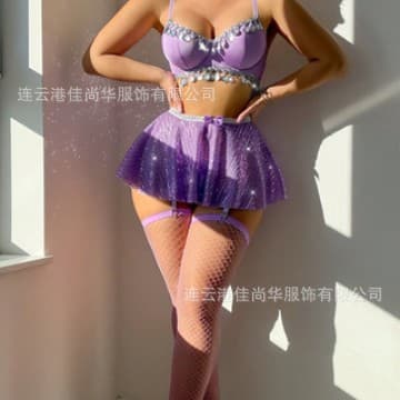 Sexy Lingerie Set Sheer Temptation Sequin Bra Skirt Thong 3-Piece European and American Sexy Lingerie Plus Size
