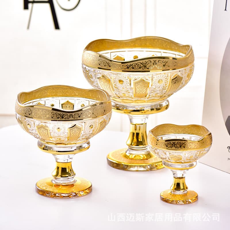 Foreign Trade High-end Home Decor Middle Eastern Handmade Gold-plated Crystal Glass Fruit Plate Fruit Bowl Factory Direct Sales Hotel Gift Fruit Basket