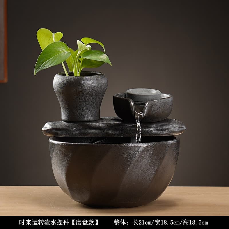 Ceramic Circulating Water Small Desktop Fish Tank Fountain Minimalist Fortune Attracting Ornament for Living Room Entryway Home Decor