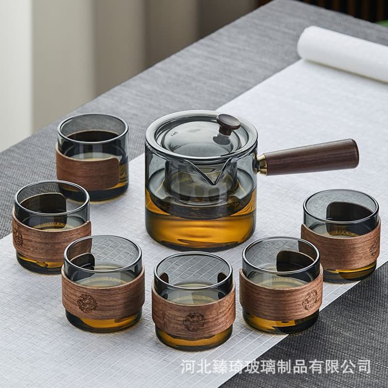 Glass Tea Set with Tray for Office Living Room Tea Drinking Guest Reception Kung Fu Tea Cup Teapot Kettle Green Tea