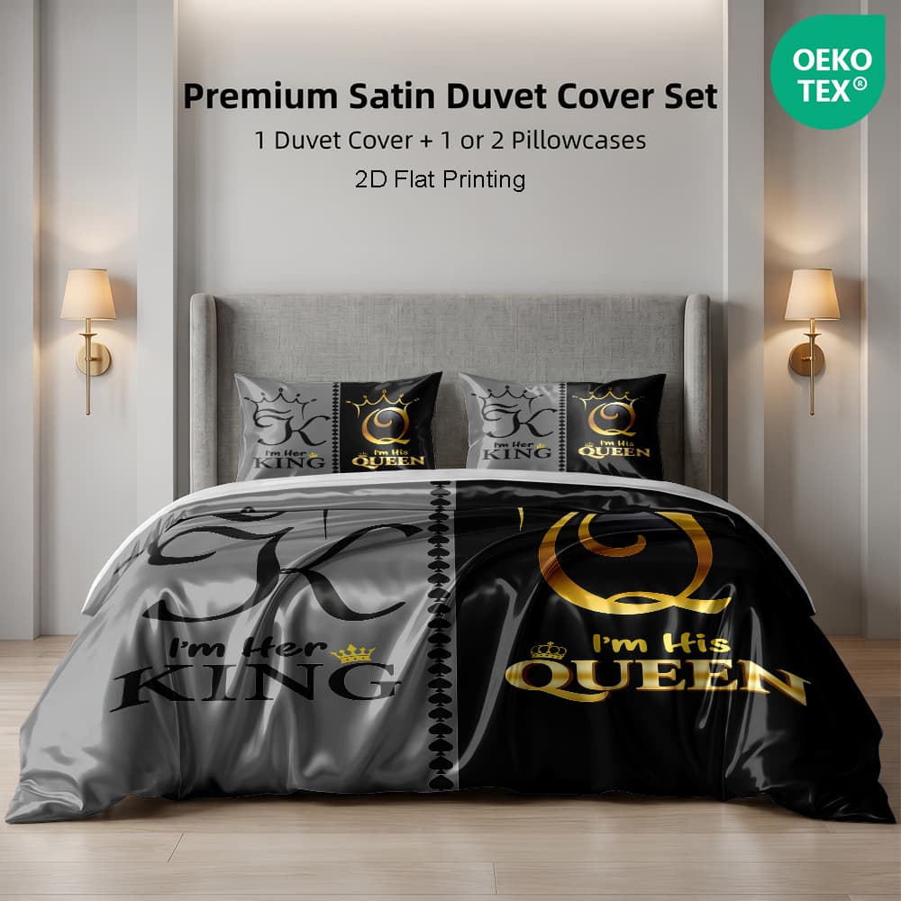 Satin Duvet Cover Set 3-Piece 4-Piece, Faux Silk Duvet Cover, Bedding, European and American Glossy Satin, Chiffon, Cross-border