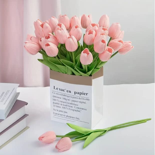 Light Pink PU Mini Tulip Artificial Flowers Wedding Decoration Silk Flowers Home Decor Fake Plants