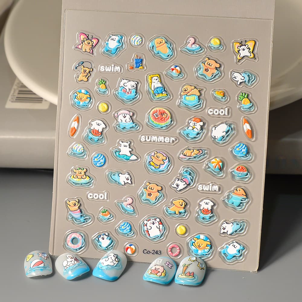 New Craft Jelly Nail Art Stickers Cartoon Small Wow Summer Refreshing Pool Vacation with Adhesive Nail Stickers Accessories