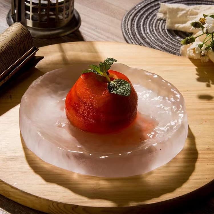 Japanese Style Glass Plate for BBQ and Beef Dinner Creative Dessert High-End Sushi Iceberg Glass Plate Wholesale