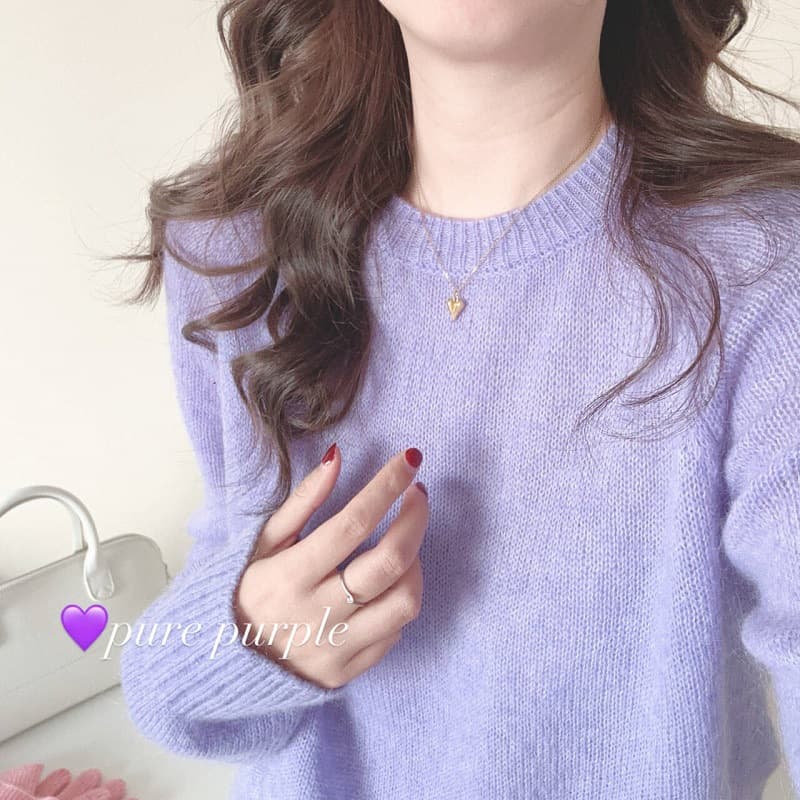 French-style elegant, flattering, dreamy, custom-dyed starry purple, soft wool and mohair blend pullover sweater for women, new style.