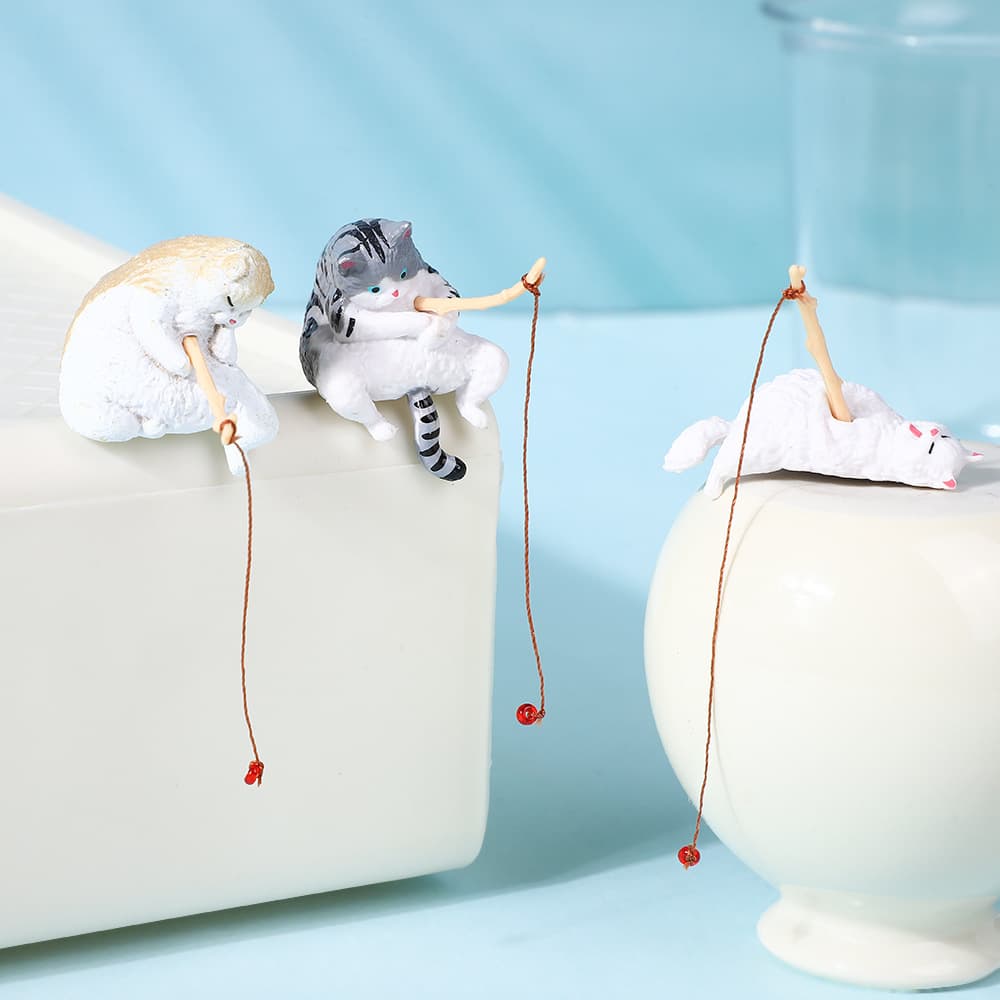 Fish Tank Landscaping Kitten Fishing Hanging Resin Ornaments Cartoon Leisure Cat Fishing Aquarium Decoration Micro Landscape