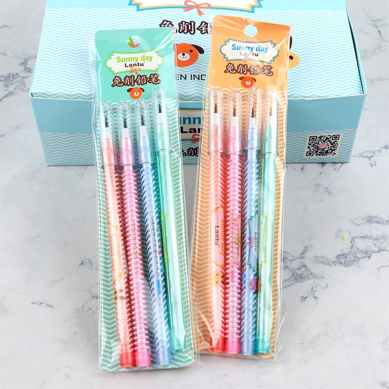 Wholesale Blueprint Card Pack Multi-Style Student Bullet Pencils Replaceable No-Sharpen Drop-Down Pencil 4pcs/Bag Stationery