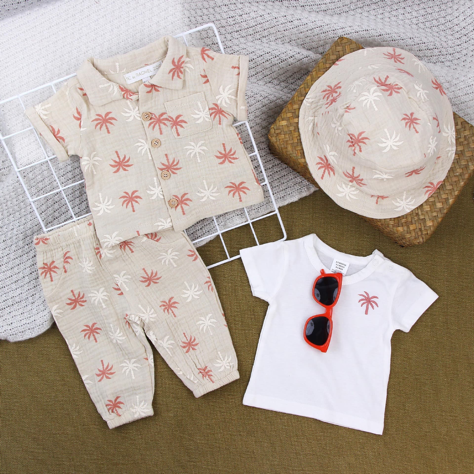 Baby Set, Summer 100% Cotton Short Sleeve Collared Shirt with Hat, Export Quality Children's Wear, Baby Clothes, Breathable Fabric