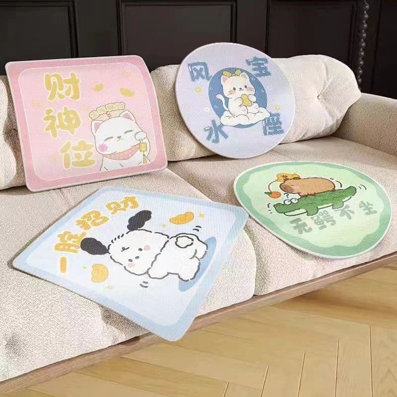 Breathable Ice Silk Office Chair Cushion for All Seasons, Student Seat Pad, Summer Cooling Cushion, Cartoon Chair Pad