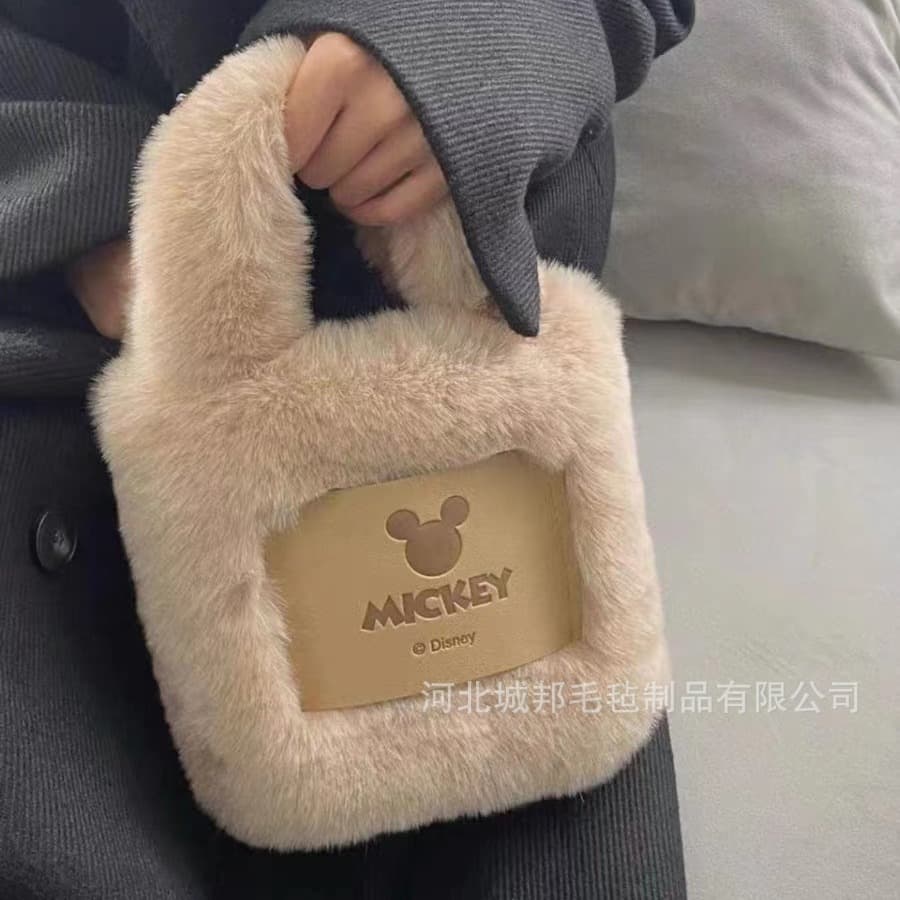 2023 Autumn/Winter Mickey Plush Bag Letter Tote Large Capacity Fashion Plush Bucket Bag Trendy Handbag