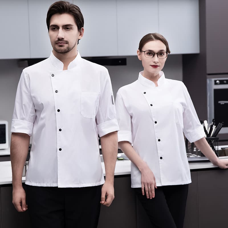 Summer Chef Uniform Men's Three-Quarter Sleeve Thin Breathable Kitchen Restaurant Chef Clothing Short Sleeve Women