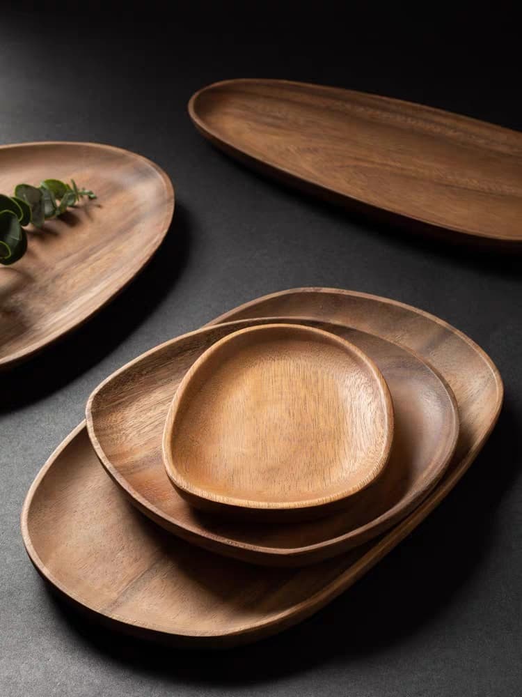 Solid wood small tray wooden cup holder coaster walnut irregular coffee plate nut snack plate wooden tableware plate