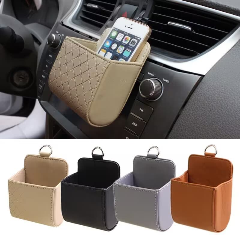Car Vent Storage Pouch, Leather Multi-Functional Organizer Box, Phone Holder Bag for Air Vent