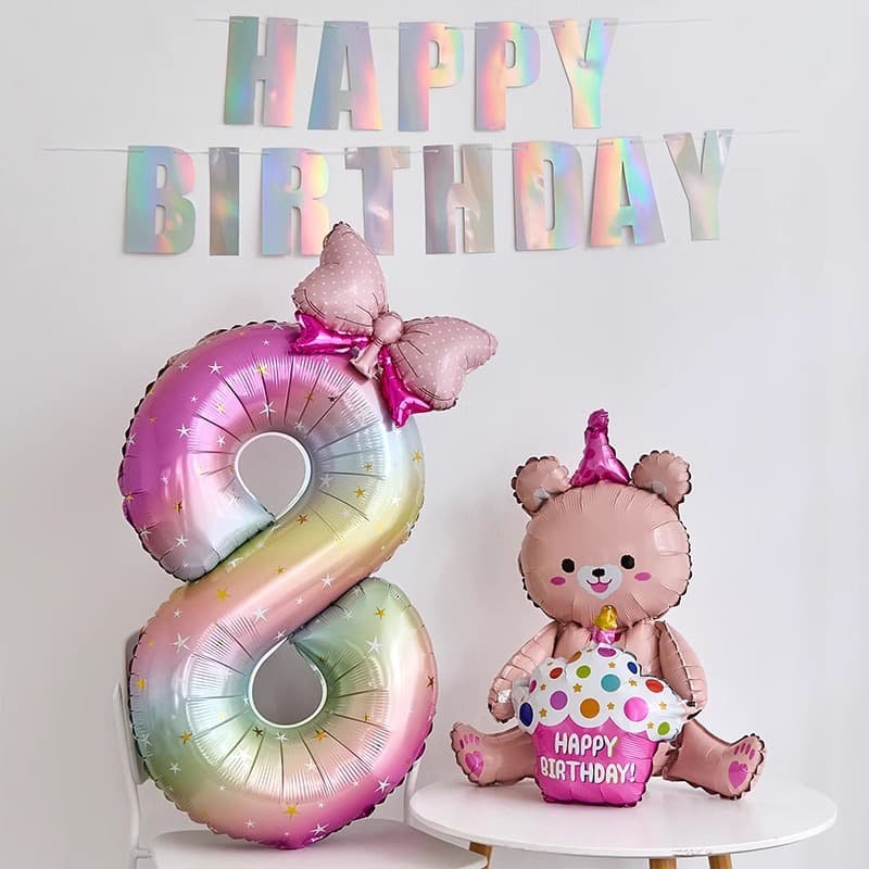 40-inch Rainbow Star Sparkle Gradient Digital Bow Balloon Set for Kids Birthday Party Scene Decoration