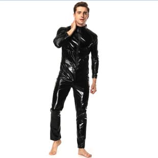 European American Sexy Lingerie Patent Leather Men's Bodysuit Tight Costume European American Halloween Performance Wear Nightclub Stage Costume