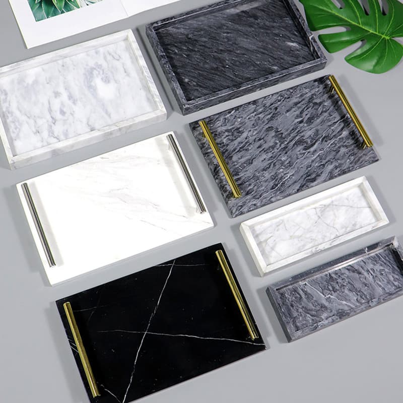 Hotel Bathroom Vanity Marble Tray, Washbasin Organizer Tray, Rectangular Storage Tray, Luxury