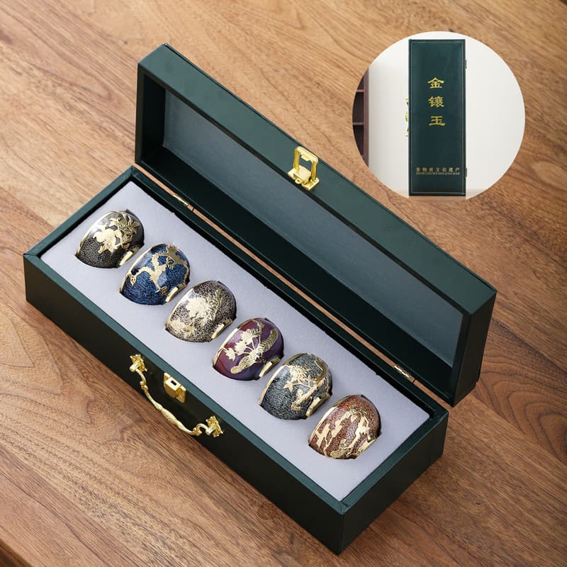 Gold-Inlaid Jian Zhan Master Cup Single Cup Kung Fu Tea Cup Set Personal Special Tea Cup Tea Tasting Cup Gift Box Set