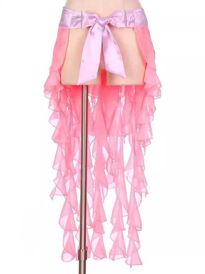 Belly dance nine-tailed fox butt scarf Indian dance chiffon belt strap belt sago waist chain Oriental dance performance girdle