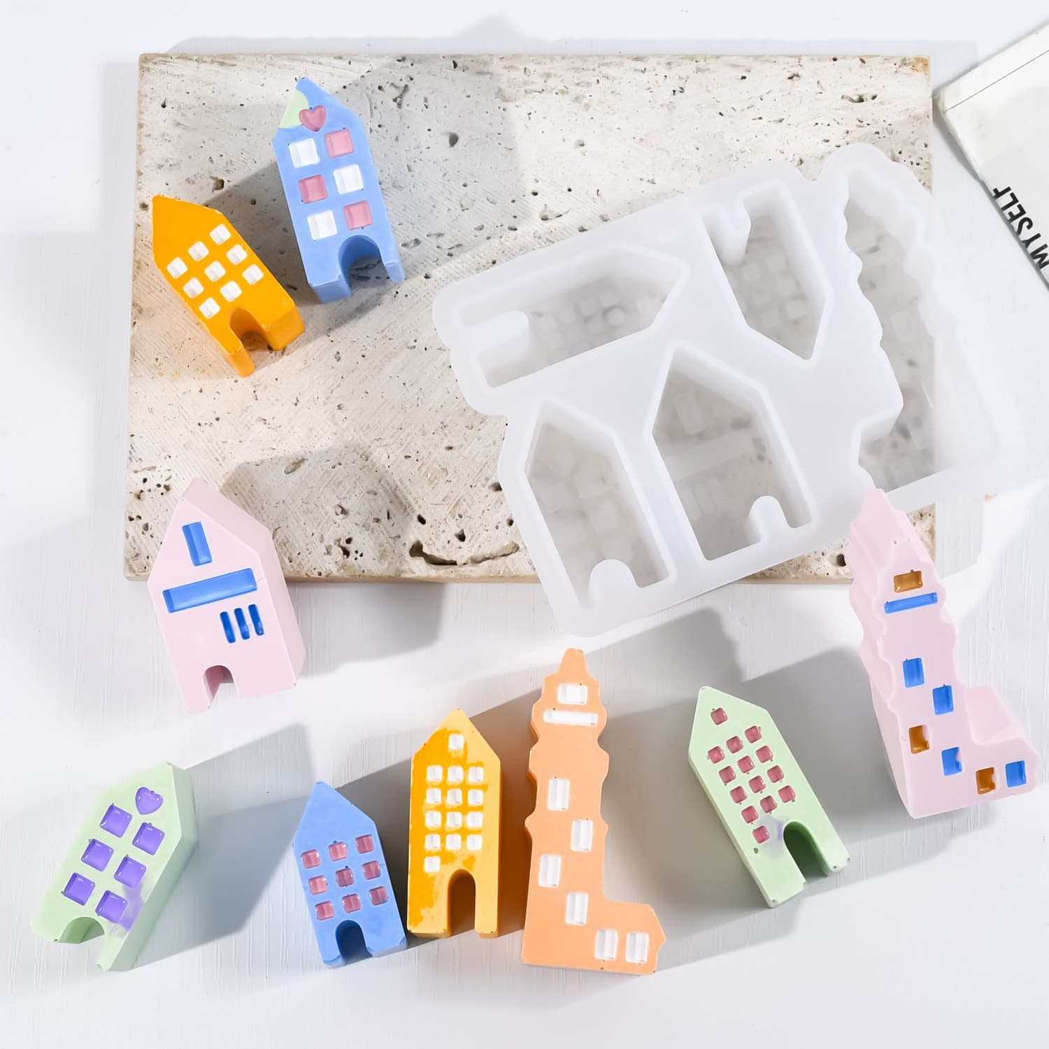 Deyi Life DIY European Style Hollow House Ornament Resin Mold Gypsum Hollow Cabin Irregular Mold