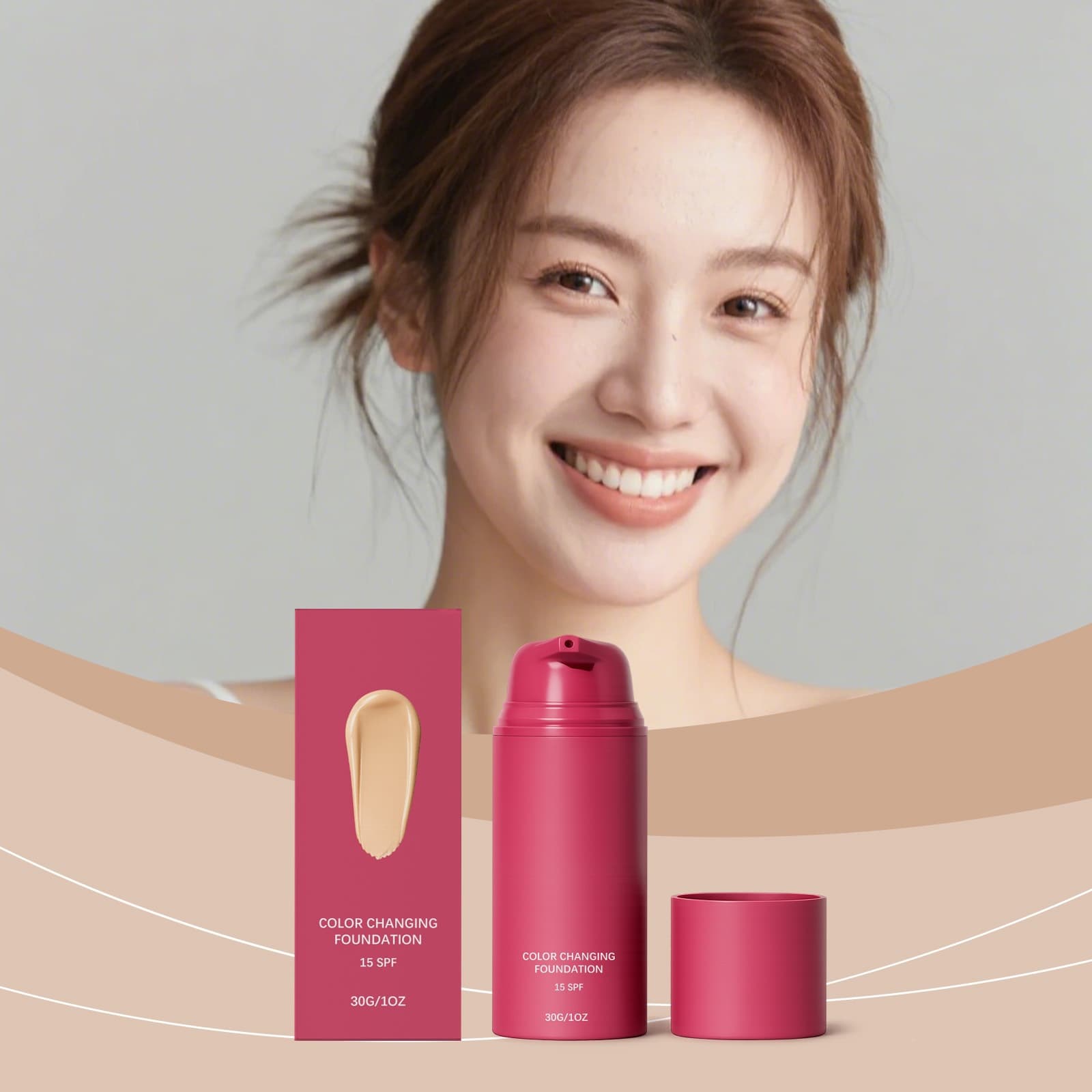 Cross-border natural color temperature-sensitive color-adjustable foundation, even skin, soft makeup, long-lasting, bright, delicate and clear foundation