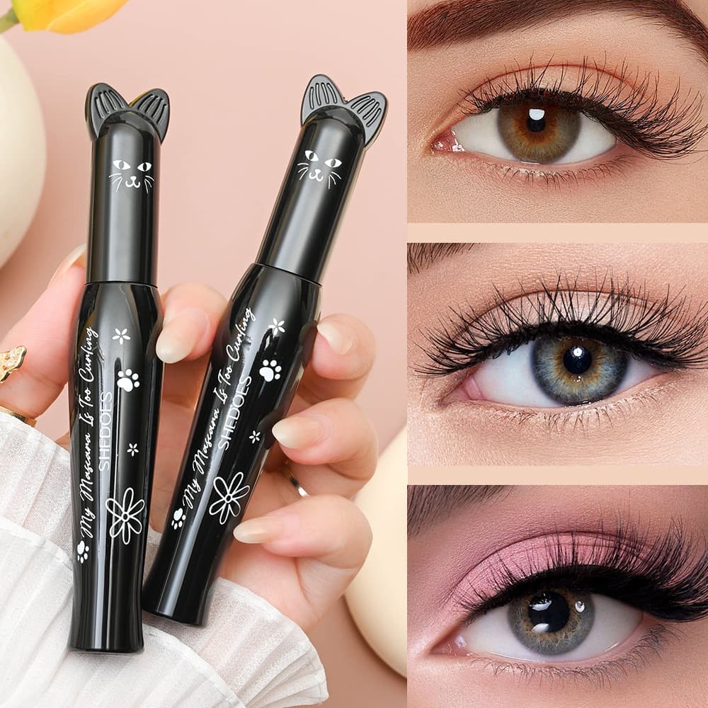 Shedoes Cat Black Mascara Waterproof Sweatproof Smudge-proof Quick-dry No Clumps Lengthening and Volumizing
