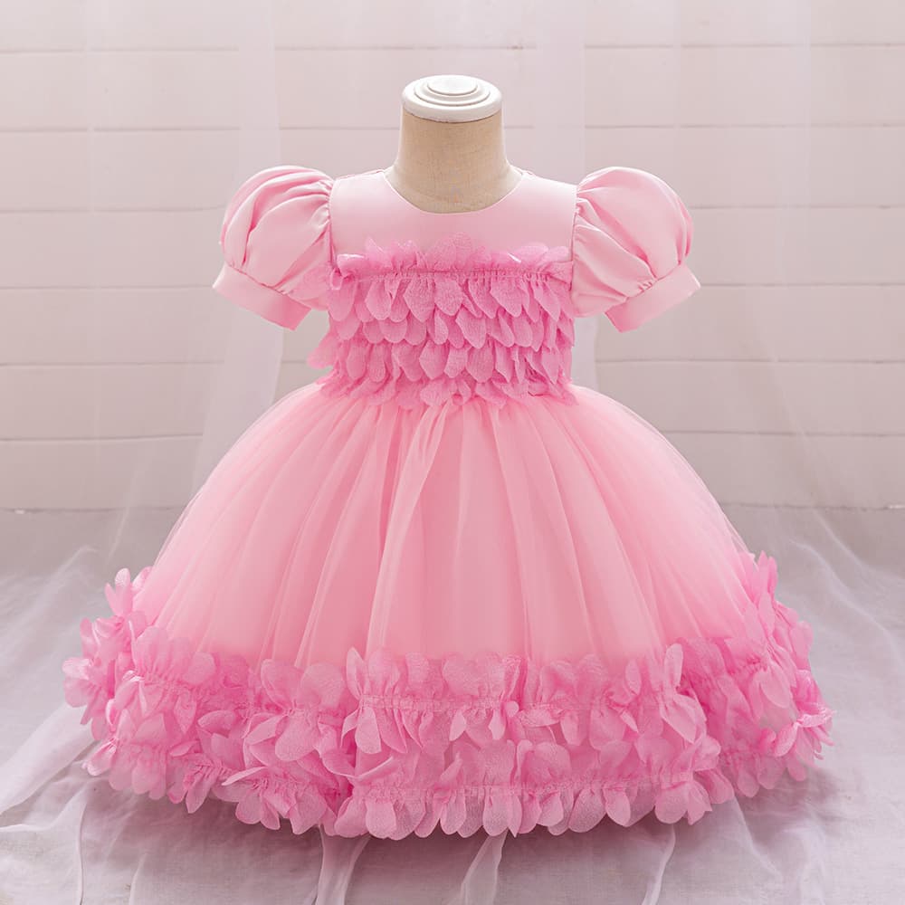 Baby First Year Birthday Dress Children's Princess Skirt Wedding Dress Puffy Sleeve Performance Dress Cotton Polyester Blend