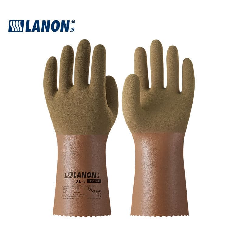Lanlang V330 Nitrile Rubber Acid and Alkali Resistant, Corrosion-Resistant Industrial Laboratory Mechanical Oil-Resistant, Anti-Slip, Chemical-Resistant, Sting-Proof Gloves