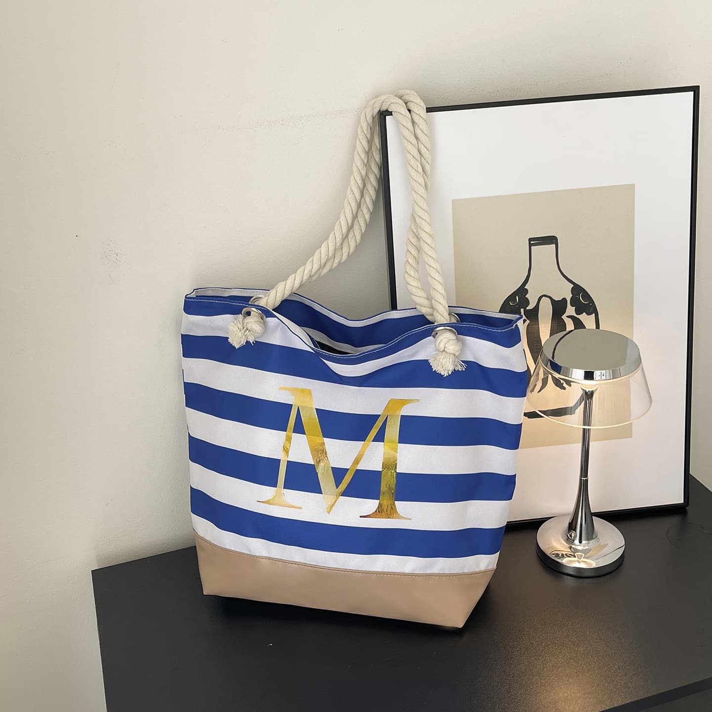 Beach Bag Large Striped Fashion Storage Bag Handbag Travel Fashion Shopping Bag Foldable Portable Tote Bag