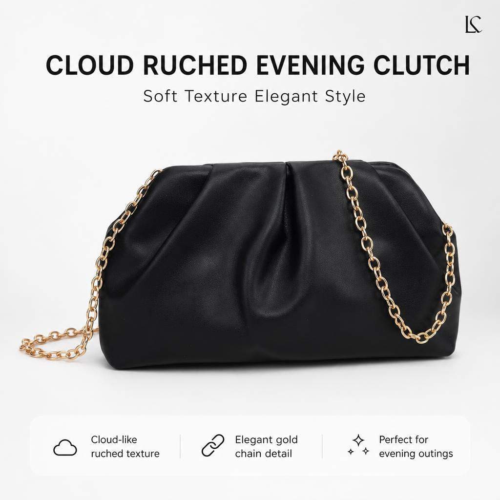 Pleated Cloud Bag for Women, New Trendy Fashion Gold Handbag, Versatile Chain Evening Bag, Can Be Worn Crossbody