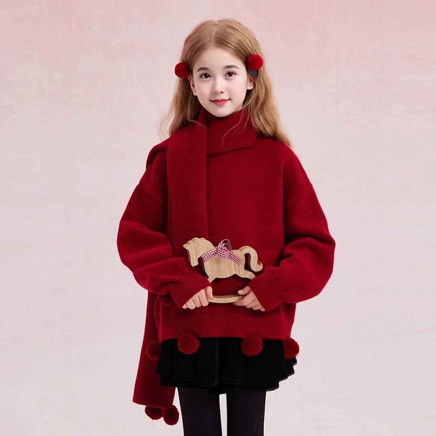 Children's Sweater 2025 Fall/Winter New Style, Pullover Sweater for Middle and Older Kids, Girls' Knit Sweater, Red New Year Outfit