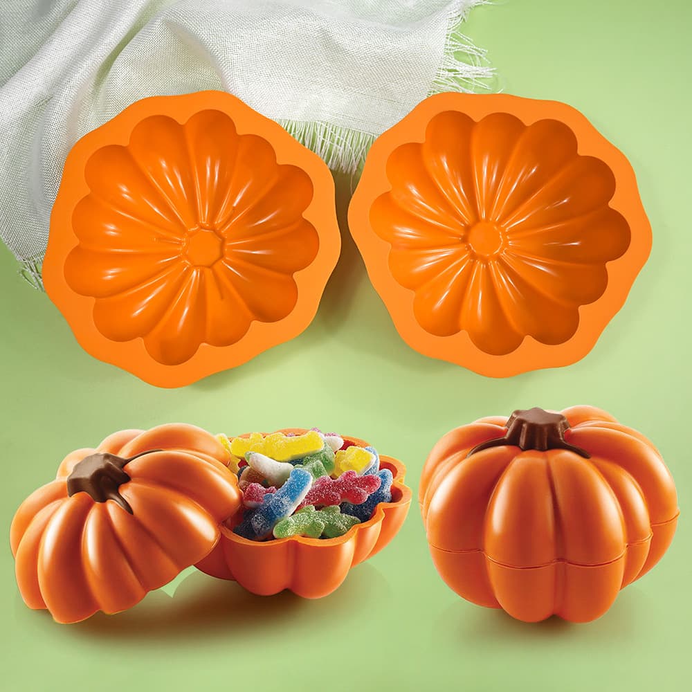Cross-border Single Large Pumpkin Silicone Mold DIY Halloween Gift Chocolate Mold Two-Piece Set Baking Tool Orange