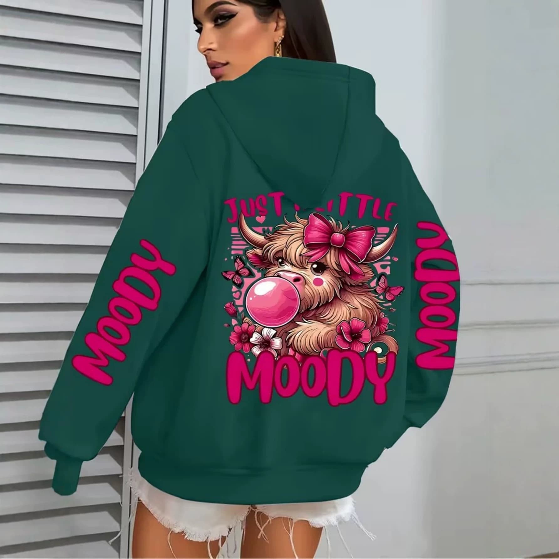 Trendy Oversized Hoodie with Print, Zip-up, Cross-border European and American Style