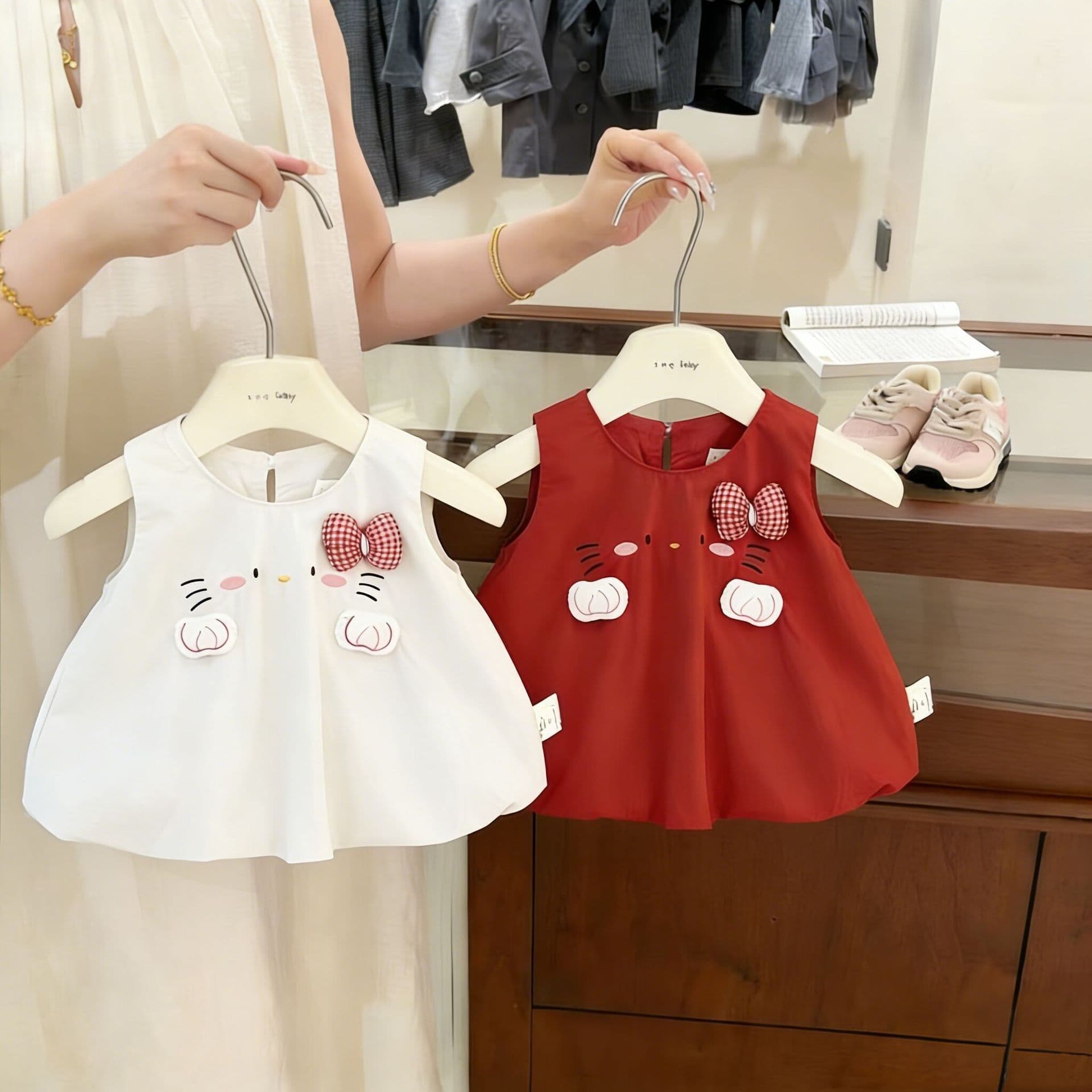 Baby Girl Cartoon Dress Cute Bow Birthday Dress Summer Toddler Girl Kitten Bubble Skirt