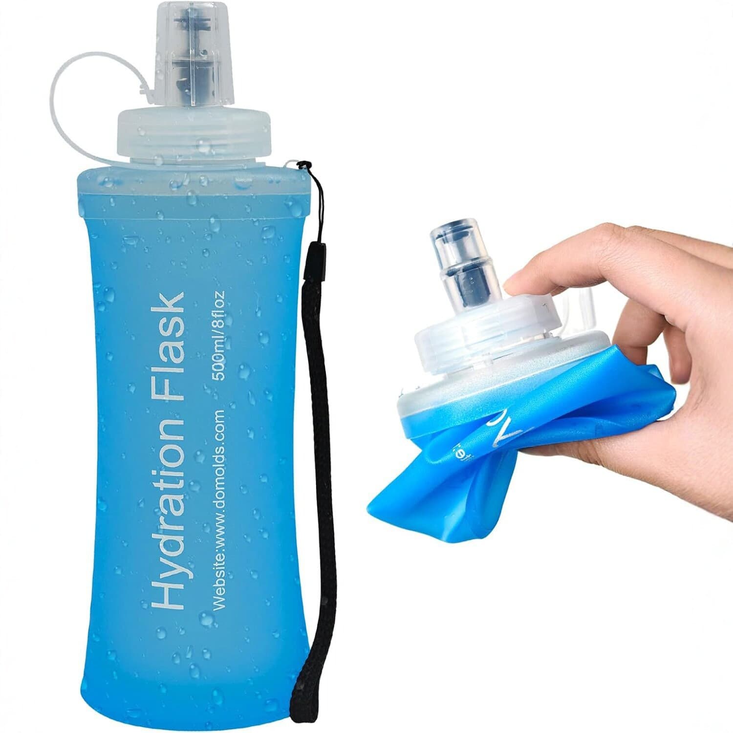 Portable Foldable Sports Water Bottle 500ml Soft Water Bottle Outdoor Running Cycling TPU Material Leak-Proof Suction Nozzle Water Pouch