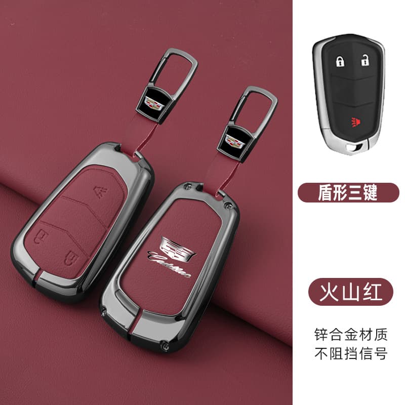 Compatible with Cadillac Key Case for XT6 XT5 CT6 CT5 XT4 ATS-L Women's Genuine Leather Shell Car Keychain for Men